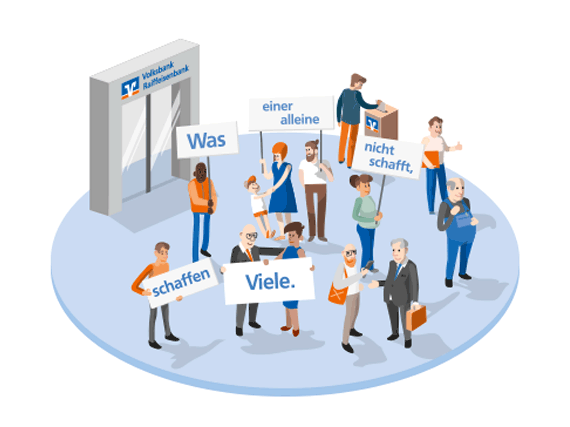 Grafik zur Genossenschaftlichen Idee "Was einer allein nicht schafft, schaffen viele"