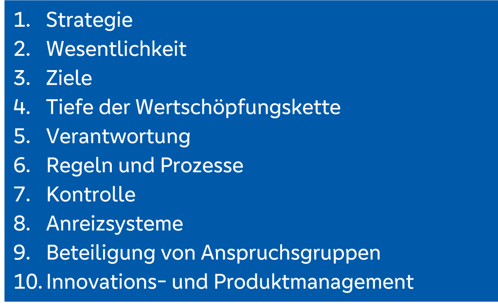 Übersicht Kriterien Nachhaltigkeit 1 - 10